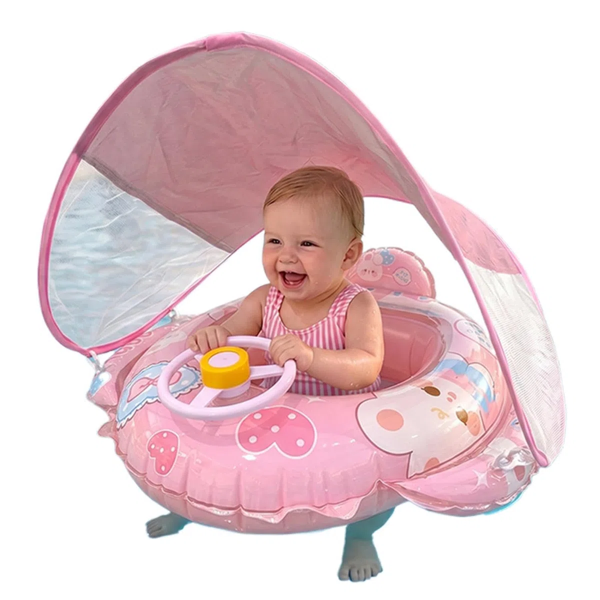 Flotador de Piscina Infantil con Toldo | Aro De Natación Inflable con Toldo Impermeable Y Protección Solar - Flotadores Infantiles para Piscina - 6-36 Meses para Bañera Actividades
