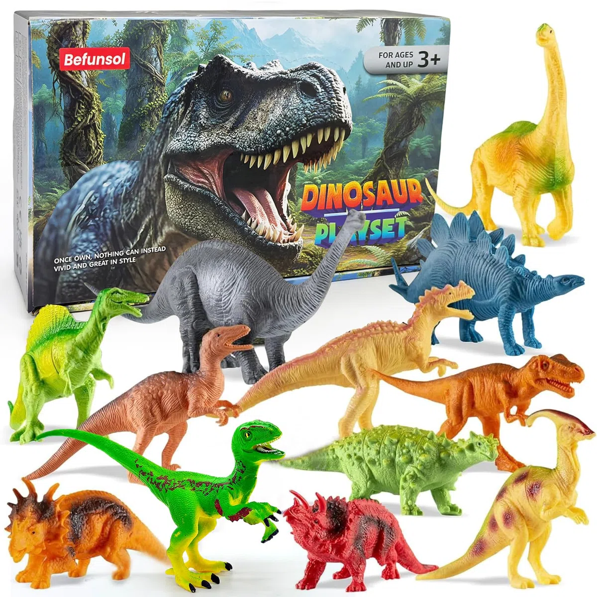 Dinosaurios Juguetes Niños 3 Años, 12 Piezas Juguetes Dinosaurio Figuras con Spinosaurus, T Rex, Triceratops & Velociraptor, Regalo Juguete Juegos Educativos Niños Niña 3 4 5 6 Años
