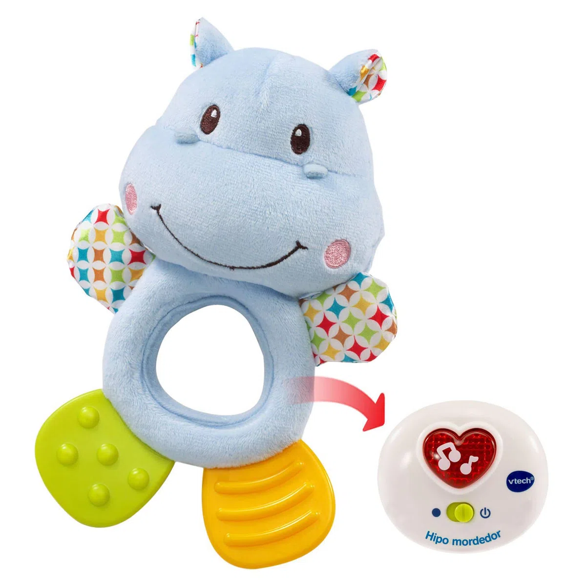 VTech-Baby HIPO mordedor Hipopótamo de peluche musical y sonajero que ayuda a calmar y aliviar a tu bebe con tiernas frases, canciones y melodías, Color azul (3480-502522), versión ESP