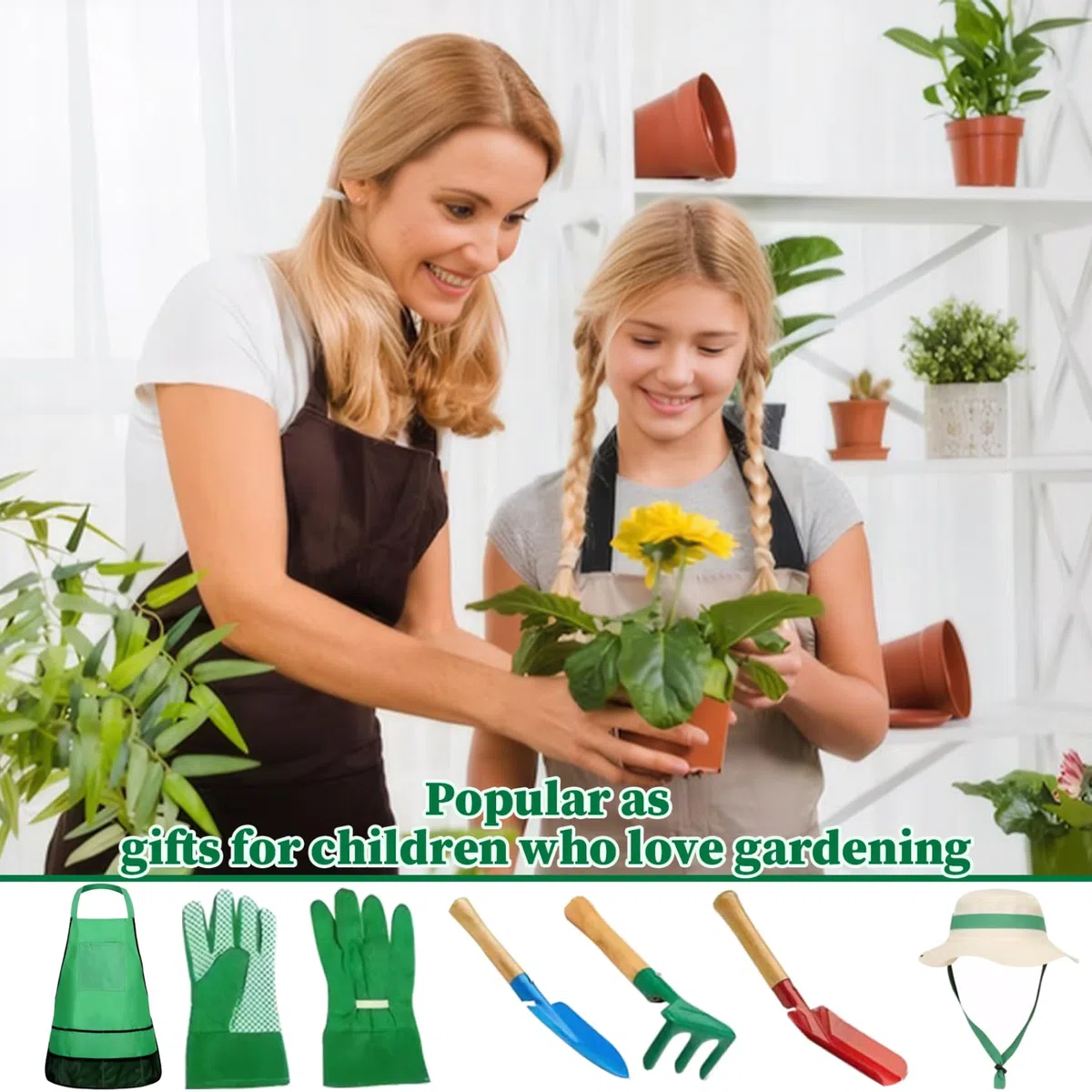 Juego de jardinería para niños Conjunto de herramientas de jardinería para niños El conjunto educativo de jardinería para niños pequeños incluye el delantal, el pulverizador, los guantes, el sombrer