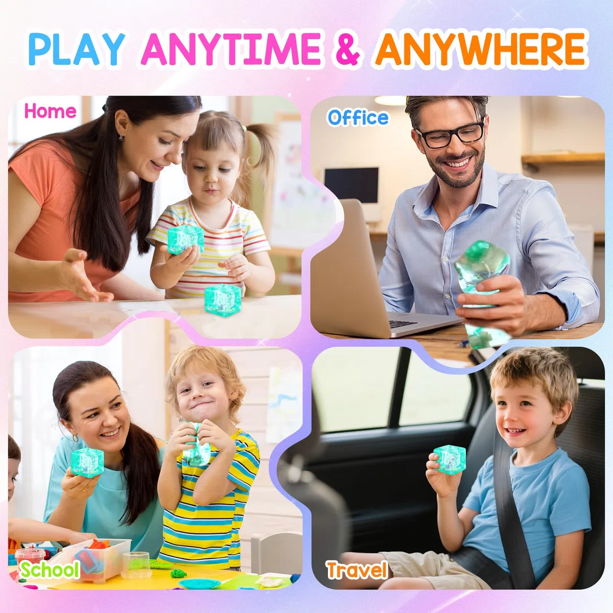 2 Pack Squishy Ice Cube , Cubo Antiestrés Translúcido con Conchas & Estrellas Flotantes, Sensación de Azúcar de Malta, Squishy Antiestres Adultos Fidget Toys Nice Cube para Niños y Adultos