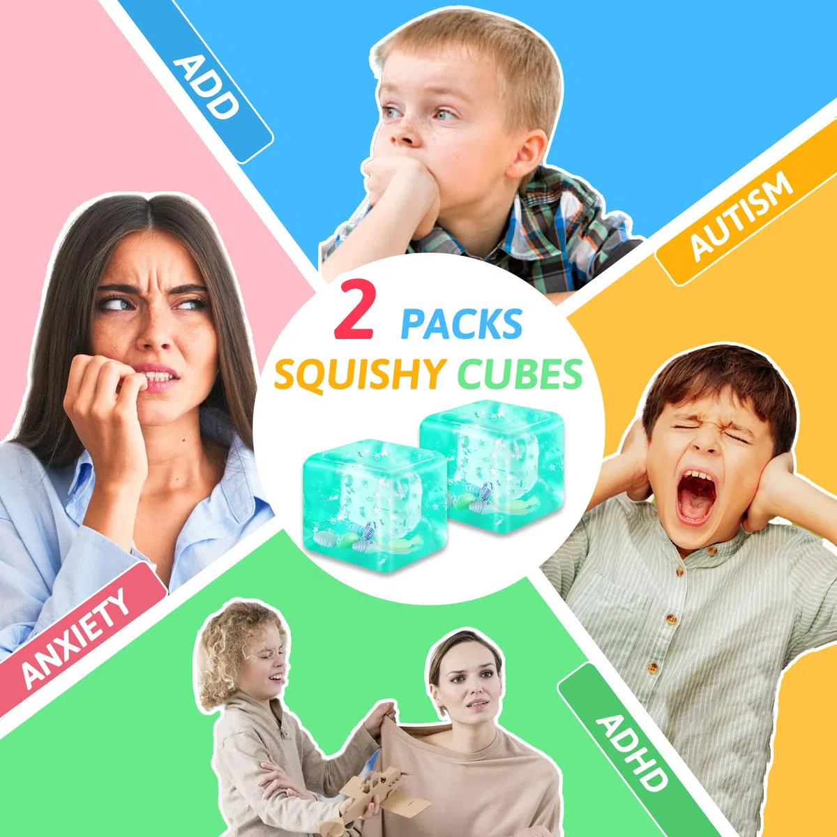 2 Pack Squishy Ice Cube , Cubo Antiestrés Translúcido con Conchas & Estrellas Flotantes, Sensación de Azúcar de Malta, Squishy Antiestres Adultos Fidget Toys Nice Cube para Niños y Adultos
