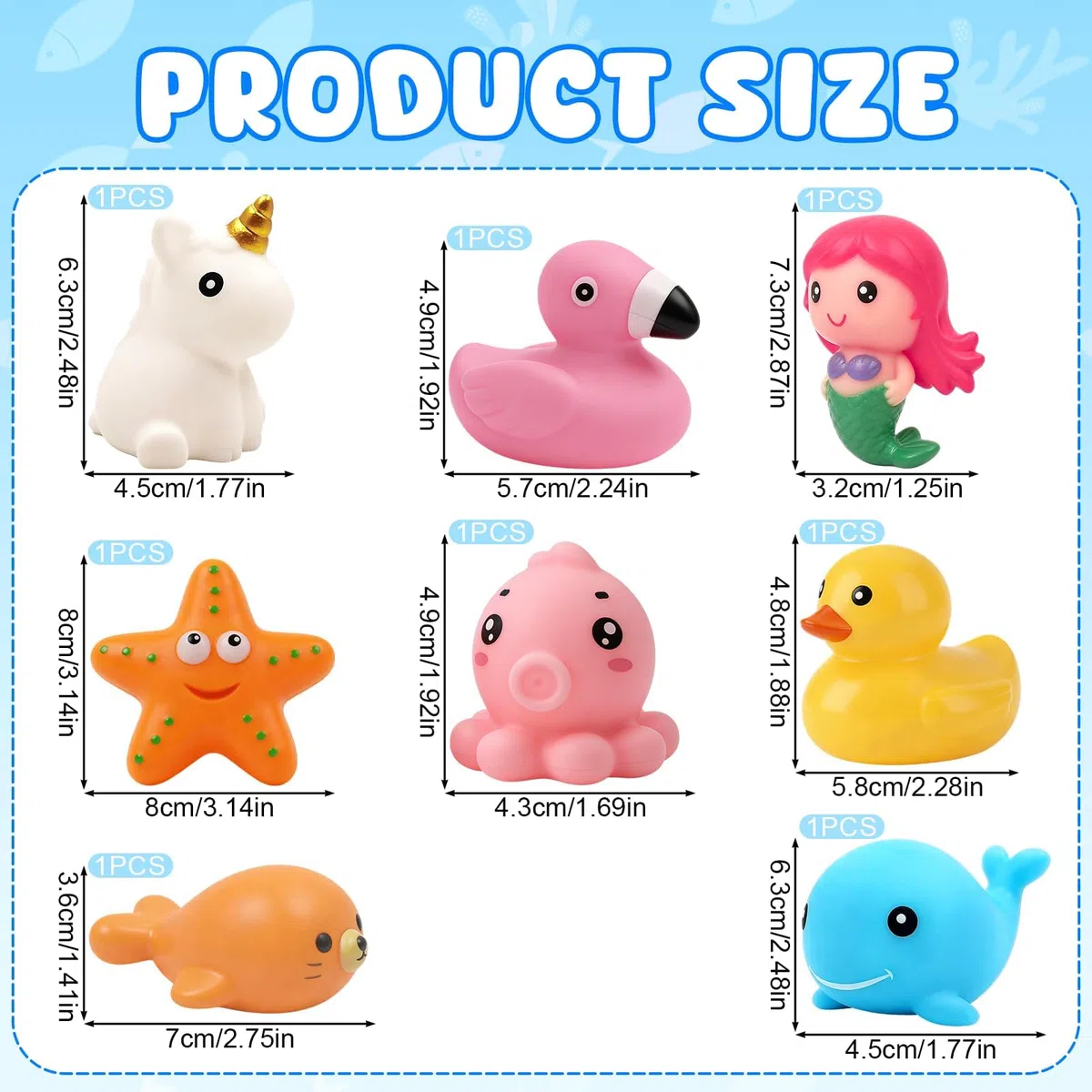Juguete Baño para Bebés, 8 Piezas Juguetes Baño para Bebés, Juguetes de bañera con luz LED Colorida, Juguetes de baño iluminados, Juguetes Bañera, para Bañera, Ducha o Fiesta en la Piscina
