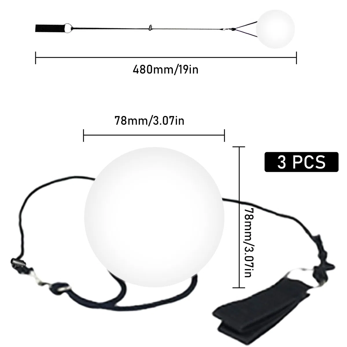 Juego de 3 bolas LED Poi Ball LED Glow Poi con colores del arco iris y efecto estroboscópico, LEDPOI pelotas de malabares con doble bucle ajustable, juguetes para principiantes y profesionales