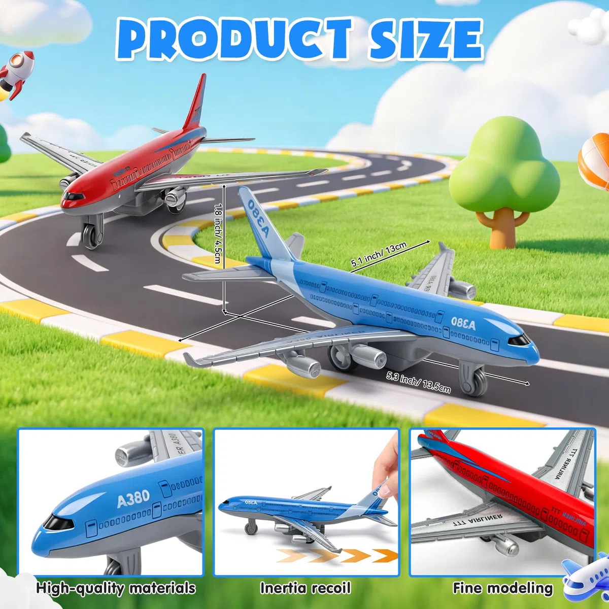 Lote de 2 Avión de Juguete Airbus A380, Mini Avión con Función de Retroceso, Avión a Tracción para Niños Desde 3 años – Modelo de Avión Rodante para Juguete de Aeropuerto
