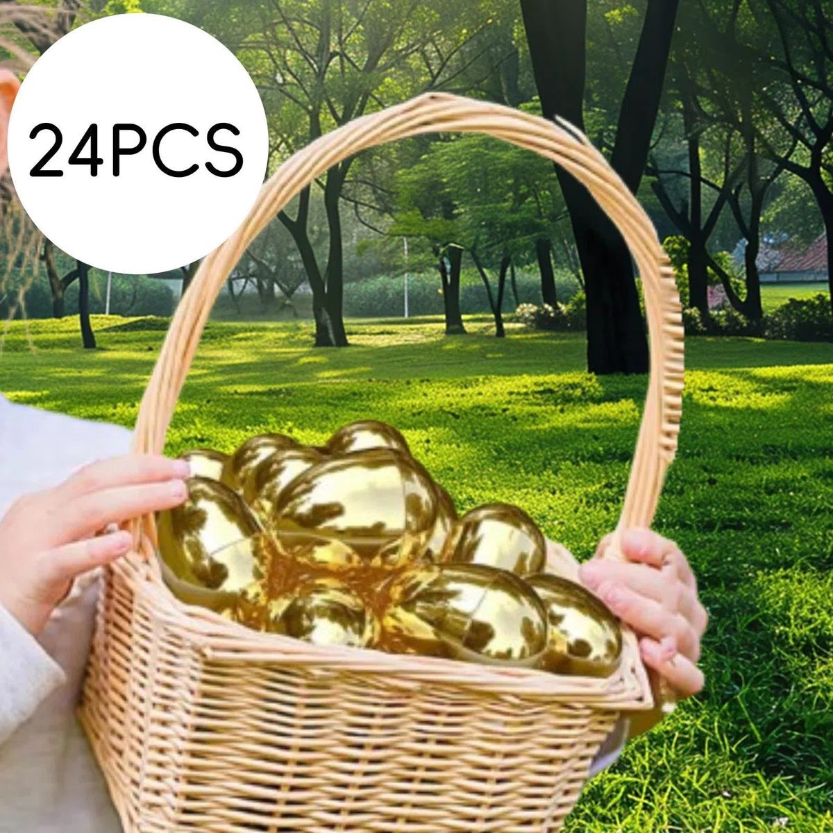 Perfeclan Huevos Dorados Huevos de Pascua rellenables Decoración Festiva Juegos Canasta Búsqueda Suministros para Fiestas Escolares Cumpleaños Búsqueda, 24 Piezas
