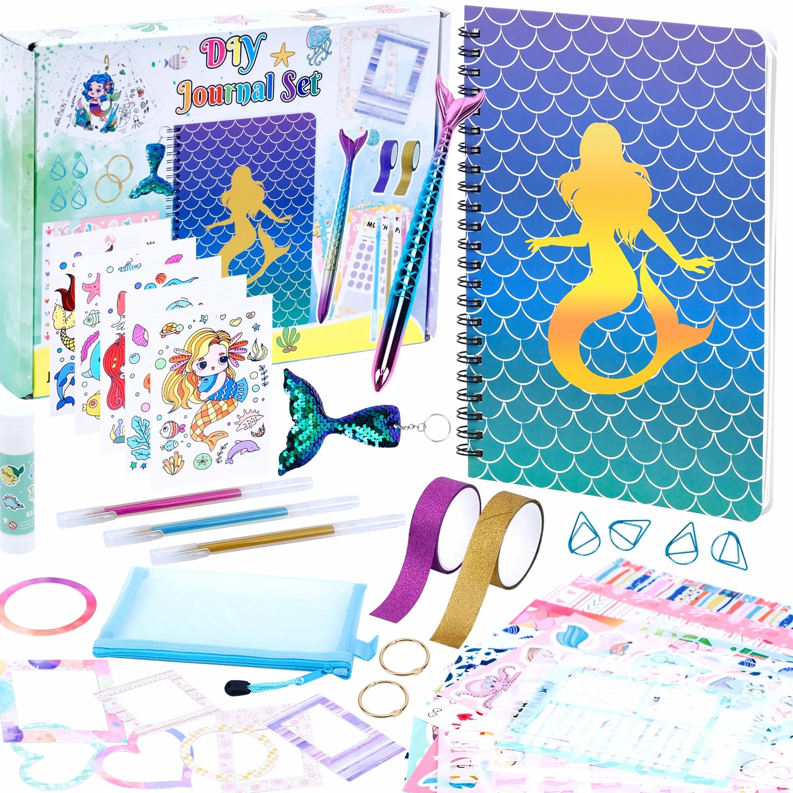 Dadabig Scrapbook kit, Recortes de Sirenas para Niñas 6-12 Años, Álbum de Diario DIY, Papelería de Sirena Personalizados, kits de Artes y Manualidades con 1 Cuaderno y 65 Accesorios