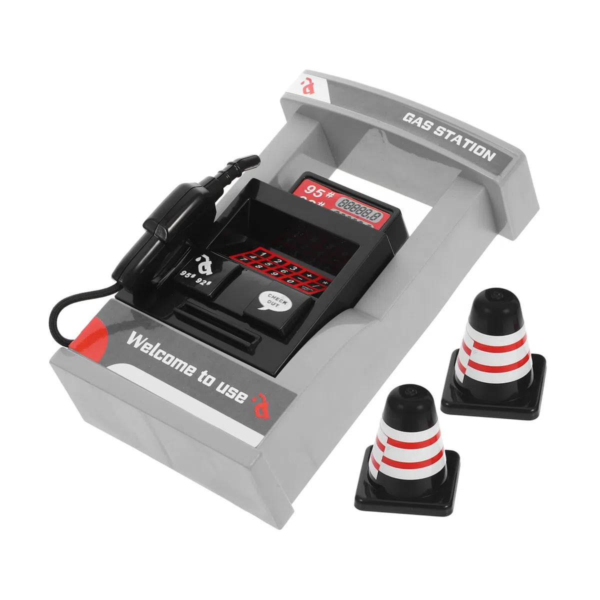 Modelo de Gasolinera Simulada para Niños con Diseño Realista, Plástico Duradero y Accesorios de Conos y Barreras de Carretera