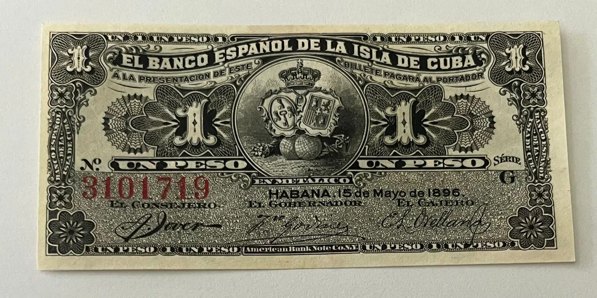 Billete Antiguo Cuba 1 Peso 1896 Original Sin Circular Coleccionismo