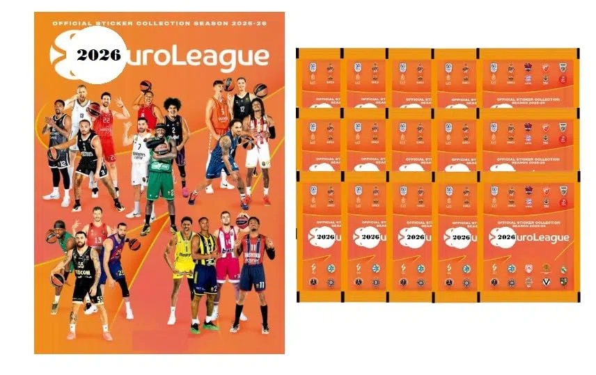 Álbum Vacío (sin Sobres ni Cromos) + 15 Sobres EUROLIGA BASKET Colección de Cromos Stickers 2026 en Español