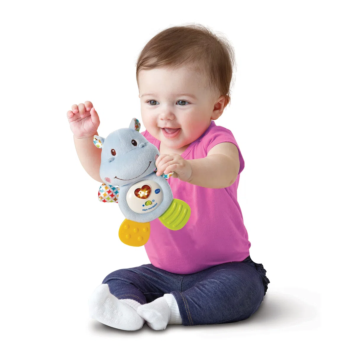 VTech-Baby HIPO mordedor Hipopótamo de peluche musical y sonajero que ayuda a calmar y aliviar a tu bebe con tiernas frases, canciones y melodías, Color azul (3480-502522), versión ESP