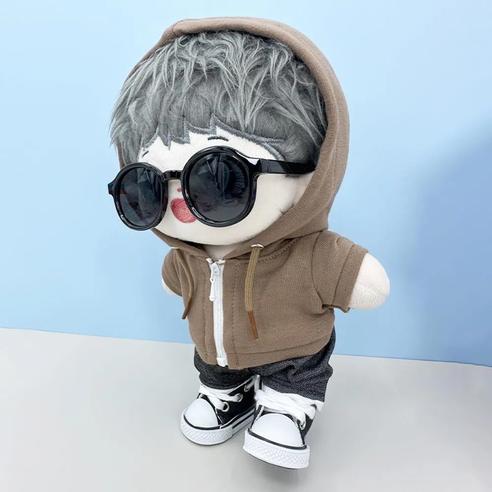 niannyyhouse Ropa de muñeca de felpa de 10 cm, 15 cm, 20 cm, con capucha, pantalones, gafas, zapatos de lona, ropa deportiva, juguete de peluche suave (rosa-20 cm)