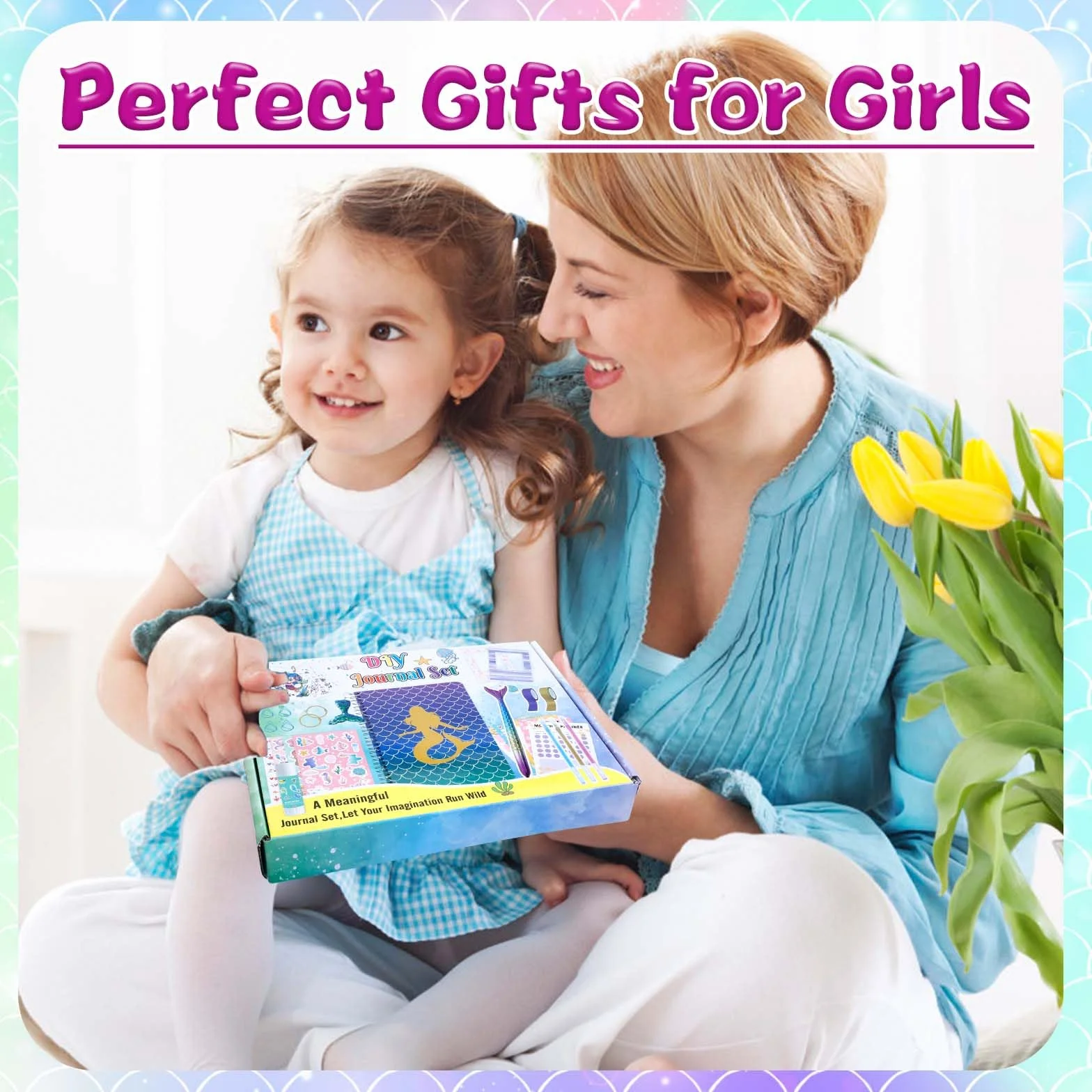 Dadabig Scrapbook kit, Recortes de Sirenas para Niñas 6-12 Años, Álbum de Diario DIY, Papelería de Sirena Personalizados, kits de Artes y Manualidades con 1 Cuaderno y 65 Accesorios