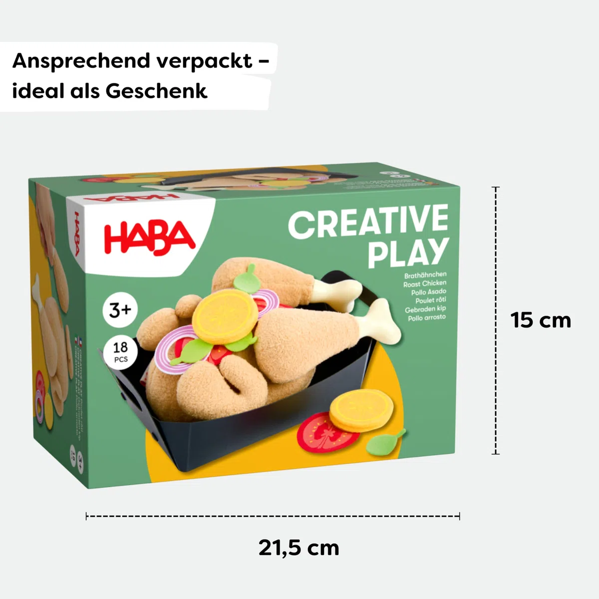 HABA Creative Play 2012309001 - Pollo asado de Tela para Desmontar, Accesorios para Cocina Infantil y Tienda
