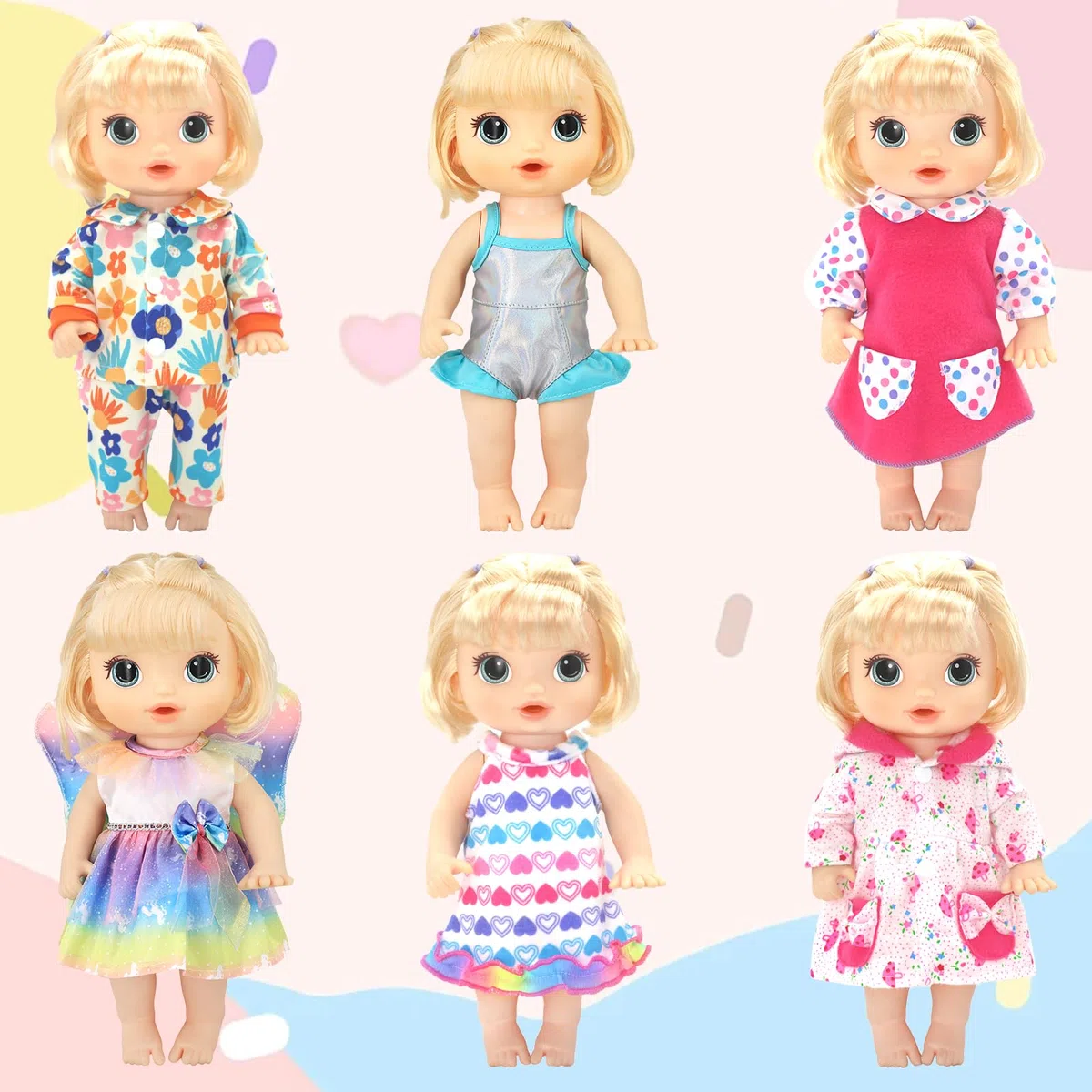 Xerteam 6 juegos de ropa para muñecas, 30-35 cm, incluye traje de bebé recién nacido, traje de baño y vestido de pijama