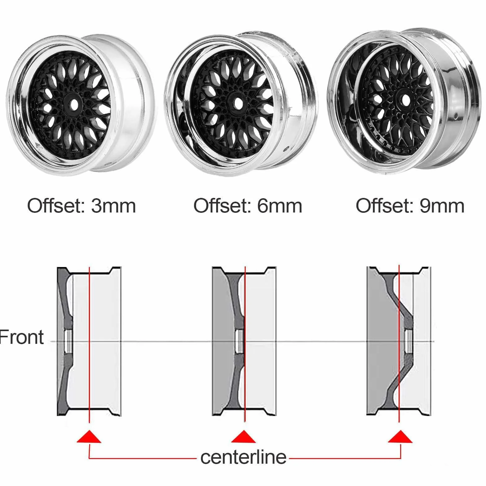 KEEDA Neumáticos de goma de 64 mm y llantas de plástico de 52 mm para 1/10 RC On Road Touring Racing Drift Car (profundidad de presión 6 mm, negro)