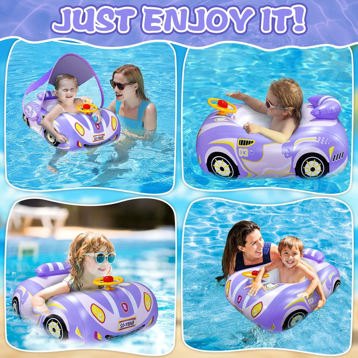 Flotador Bebe con Sombrilla SPF50+, Inflable Flotador Bebé con Volante, Flotador con Sombrilla para Bebe, Flotador Piscina Bebe, para Niños Bebes Piscina de Natación Playa,para Niños 1-4 Año