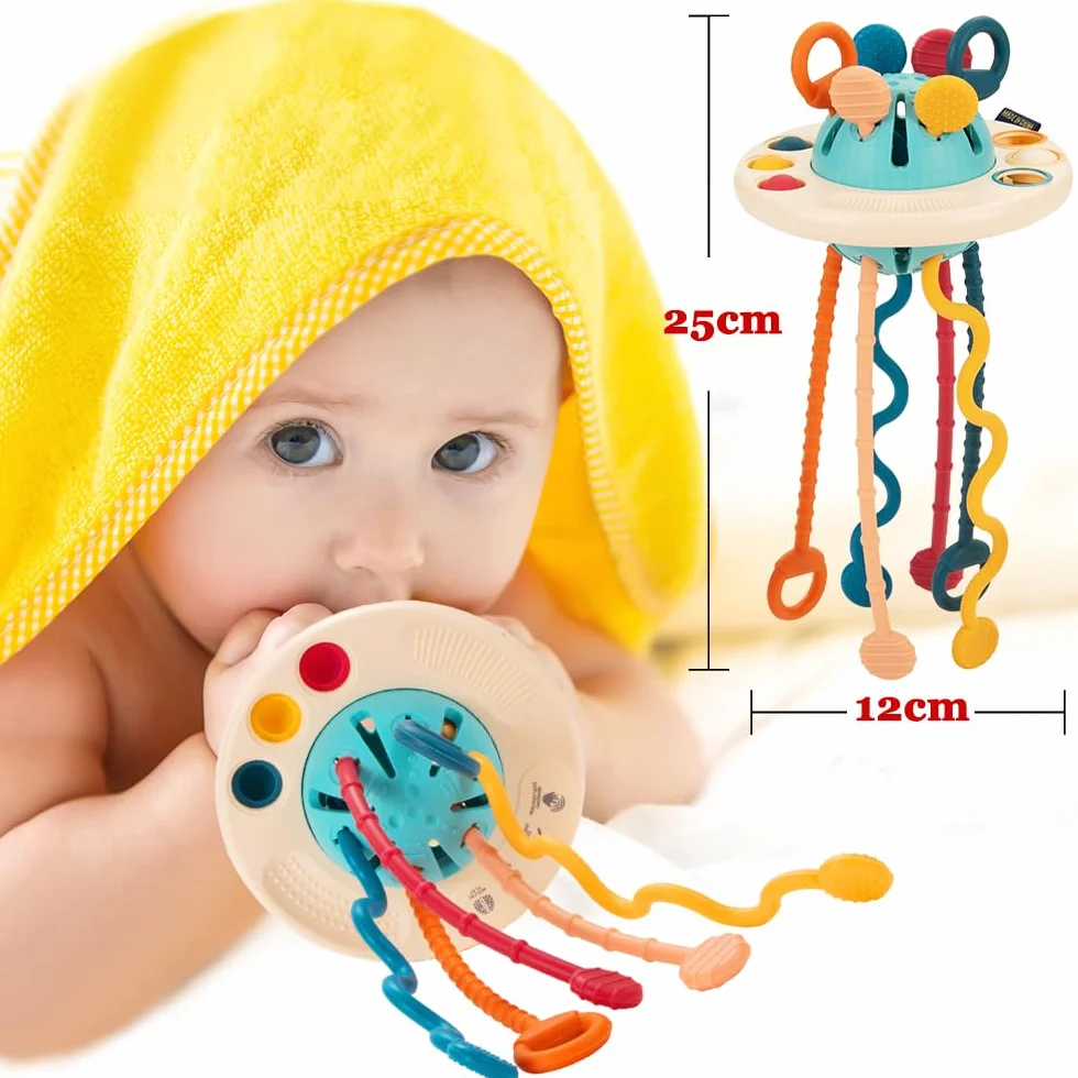 Montessori Juguetes para Bebés, Juguetes para Bebés de Habilidades Motoras Juguetes de Actividad Multisensorial para Bebés, Cuerda de Silicona para Tirar, Juguetes Regalo para Niños