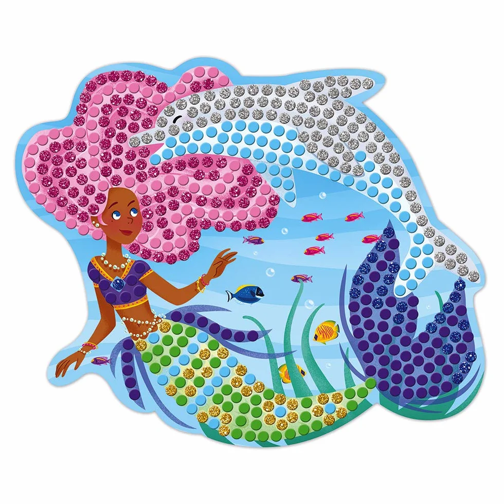 Janod - Estuche Mosaicos Delfines y Sirenas - Les Ateliers Du Calme - Kit Infantil de Manualidades Creativas - Desarrolla la Motricidad Fina y la Concentración - A Partir de 7 Años, J07961