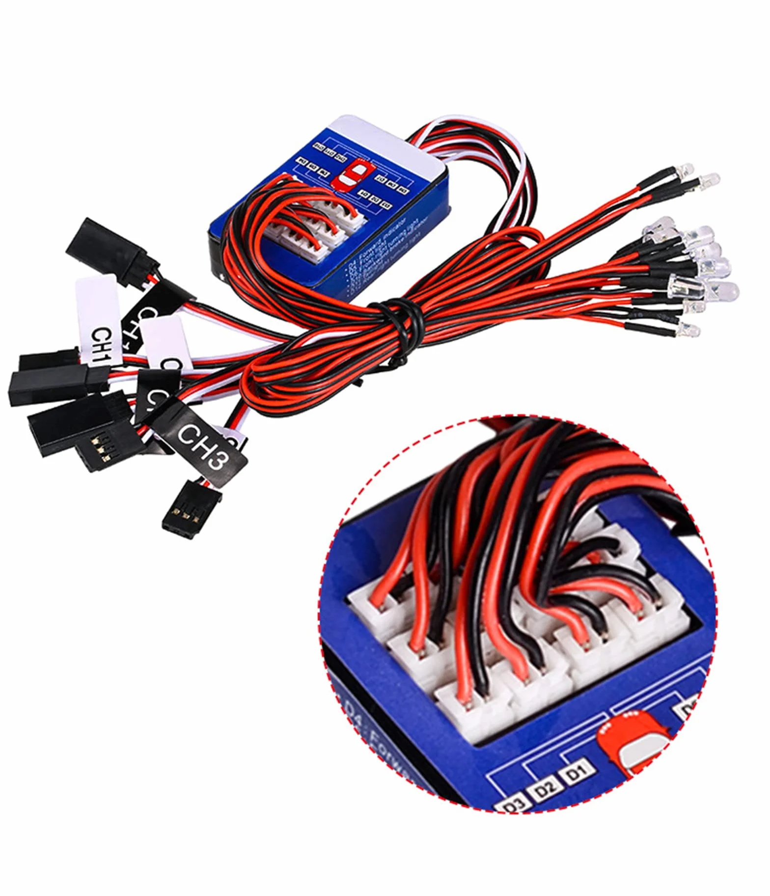 WANGCL Kit de Luces de Coche RC 12 LED Kit de Sistema de iluminación de Freno de dirección Luz estroboscópica de simulación Inteligente para Coche RC 1/10 RC Auto/LKW/Crawler