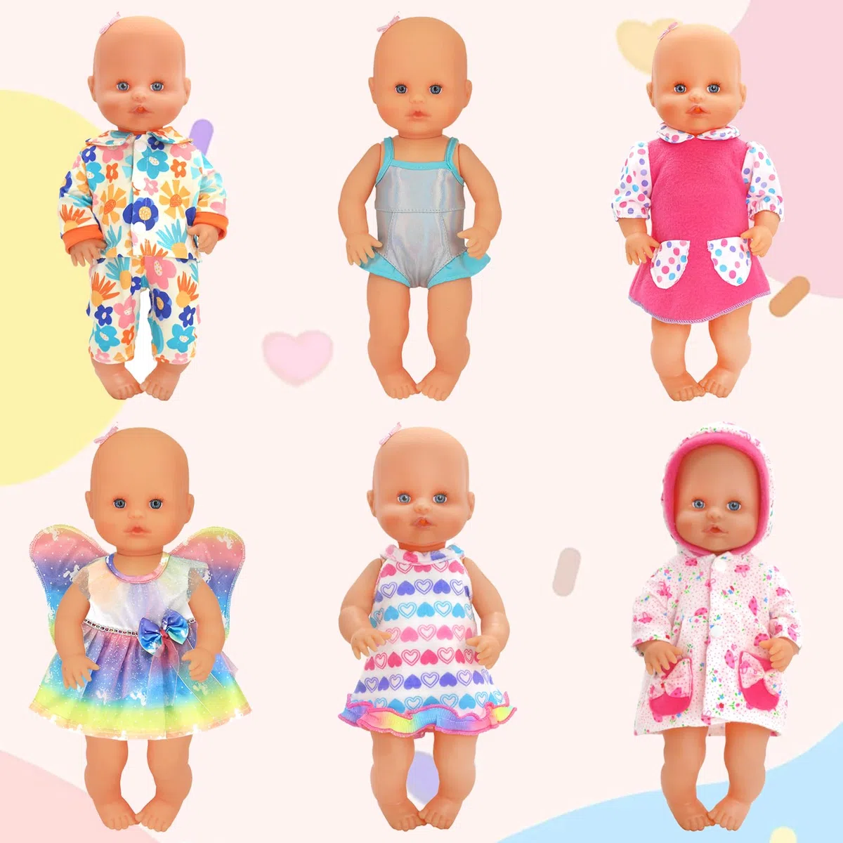 Xerteam 6 juegos de ropa para muñecas, 30-35 cm, incluye traje de bebé recién nacido, traje de baño y vestido de pijama
