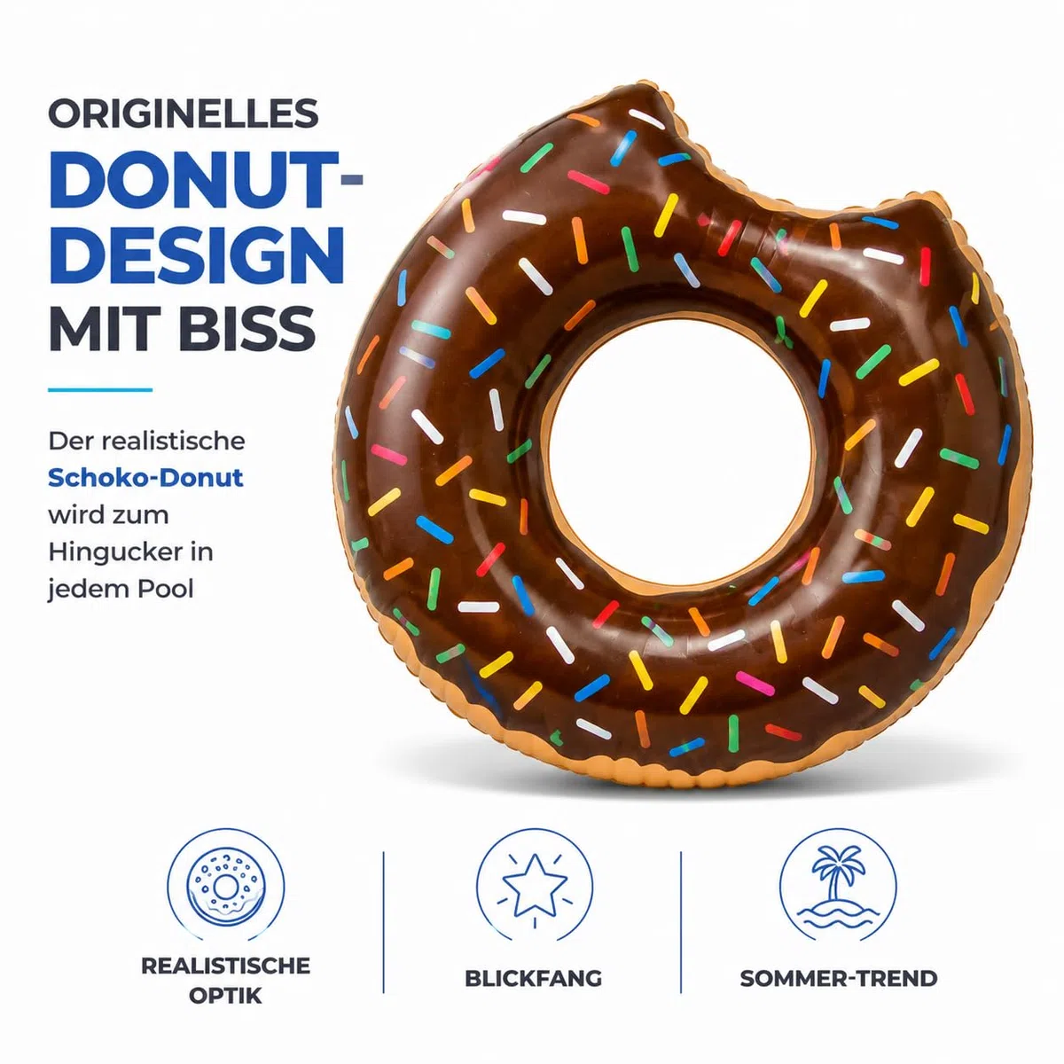 Donut Inflable Ø 120 cm con mordida Anillo de natación aro Flotante colchón de Aire cojín de natación marrón, Piscina y Agua, con 1x portavasos para Adultos y niños Isla de natación Animal flotantema