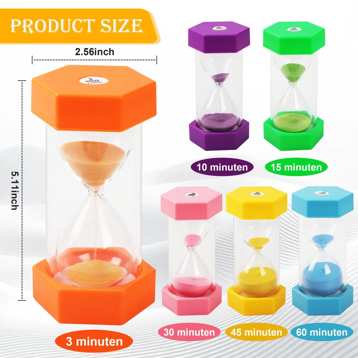 6 Piezas Reloj de Arena,Colorido Relojes de Arena,Temporizador de Color 3/10/30/15/45/60 Minutos，Adecuado para Cocina, Familia, Vida Infantil, Tiempo de Juego, Regalos creativos