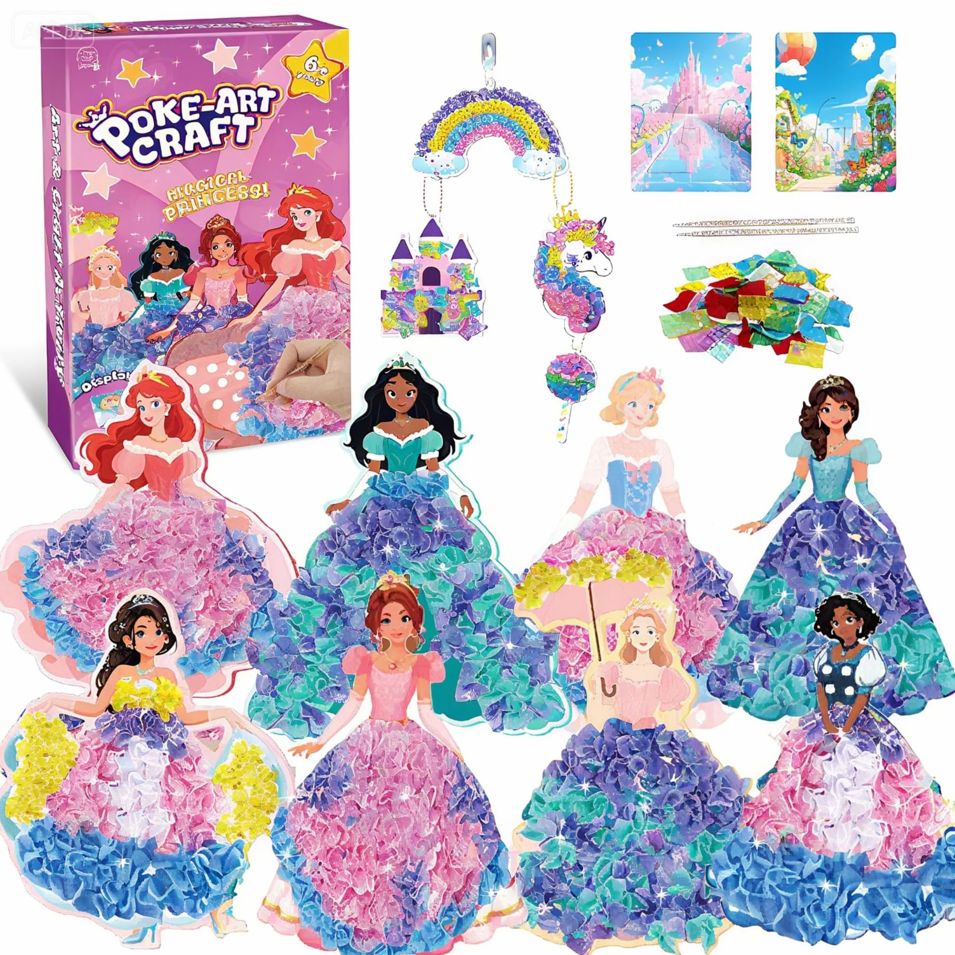 Afufu Poke Art Manualidades Juguetes Niñas 4 5 6 7 8 9 Años, Kit DIY con 8 Princesas, Crafting Kit Arte Creativo Infantil, Actividades Creativas Juegos Educativos, Cumpleaños Regalo Chicas 3-12 Años
