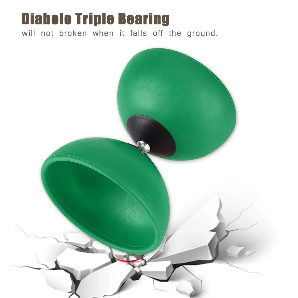 Diabolo + Palos de Colores ABS Big Top Diabolo Juego Profesional YoYo Ball Triple rodamiento(Green)