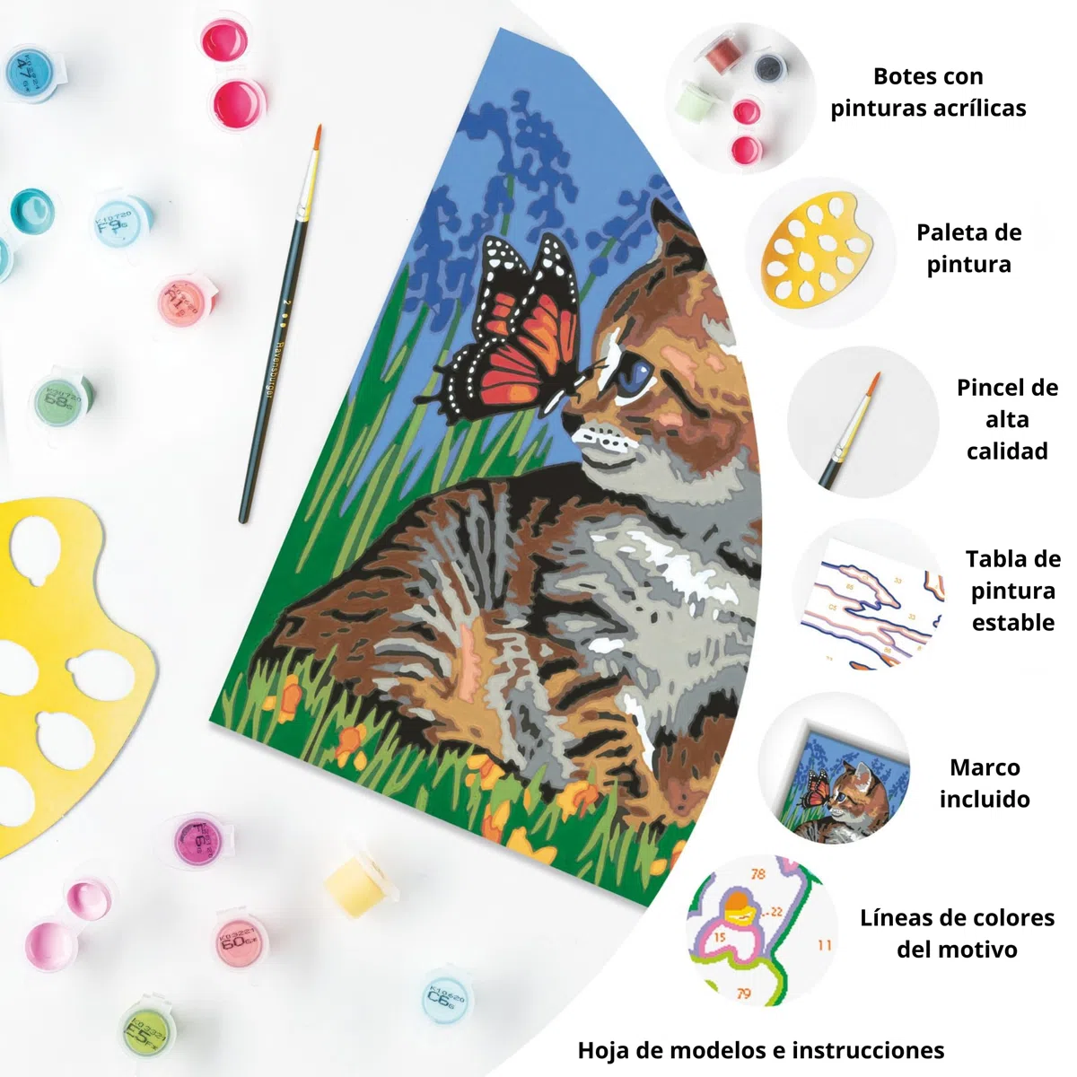 Ravensburger - CreArt Serie D, Gatito y Mariposa, Pintura por Numeros, Kit de Pintura para Niños, Juego Educativo para Niños de 9+ Años, 26x20 cm