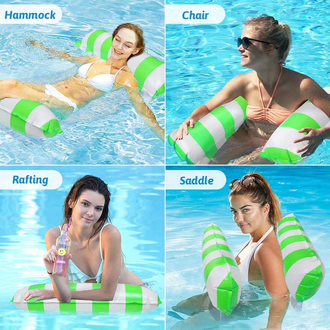 Idota Hamaca Flotante 2pcs, 4 en 1 Flotadores Piscina Hamaca de Agua con Bomba de Aire, Hamaca Hinchable Piscina con Red, Adecuado para Juegos de Verano, Fiestas en la Playa(Amarillo y Verde)