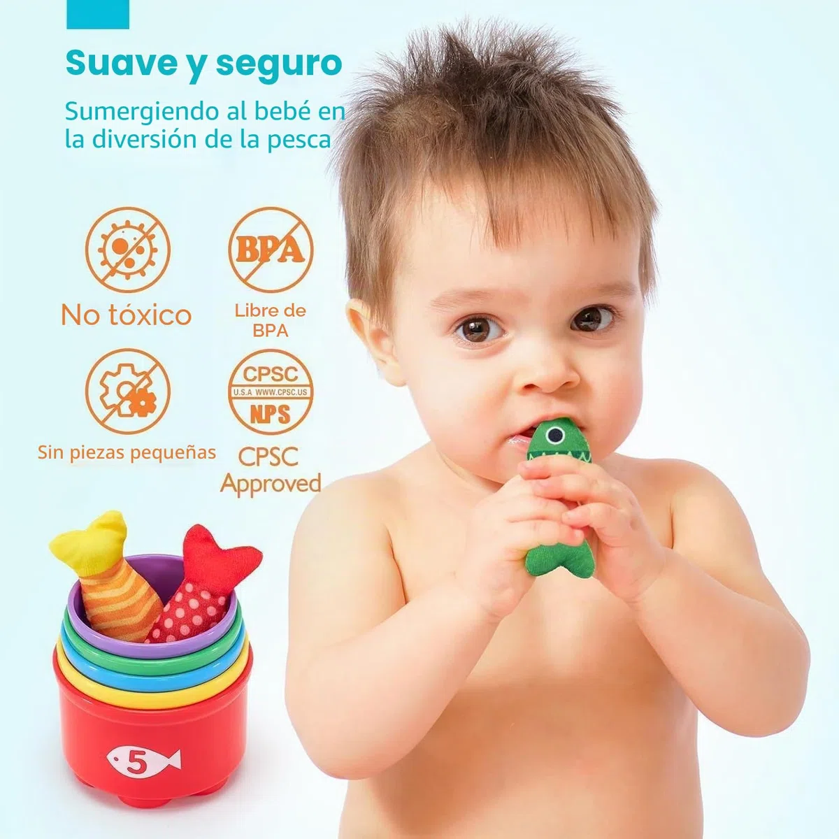 Juego de Pesca Magnético para Niños - 15 Peces de Tela + Cubos Apilables, Juguete Educativo Montessori 1-3 Años, Regalo Original para Bebés Niña/Niño 12-36 Meses