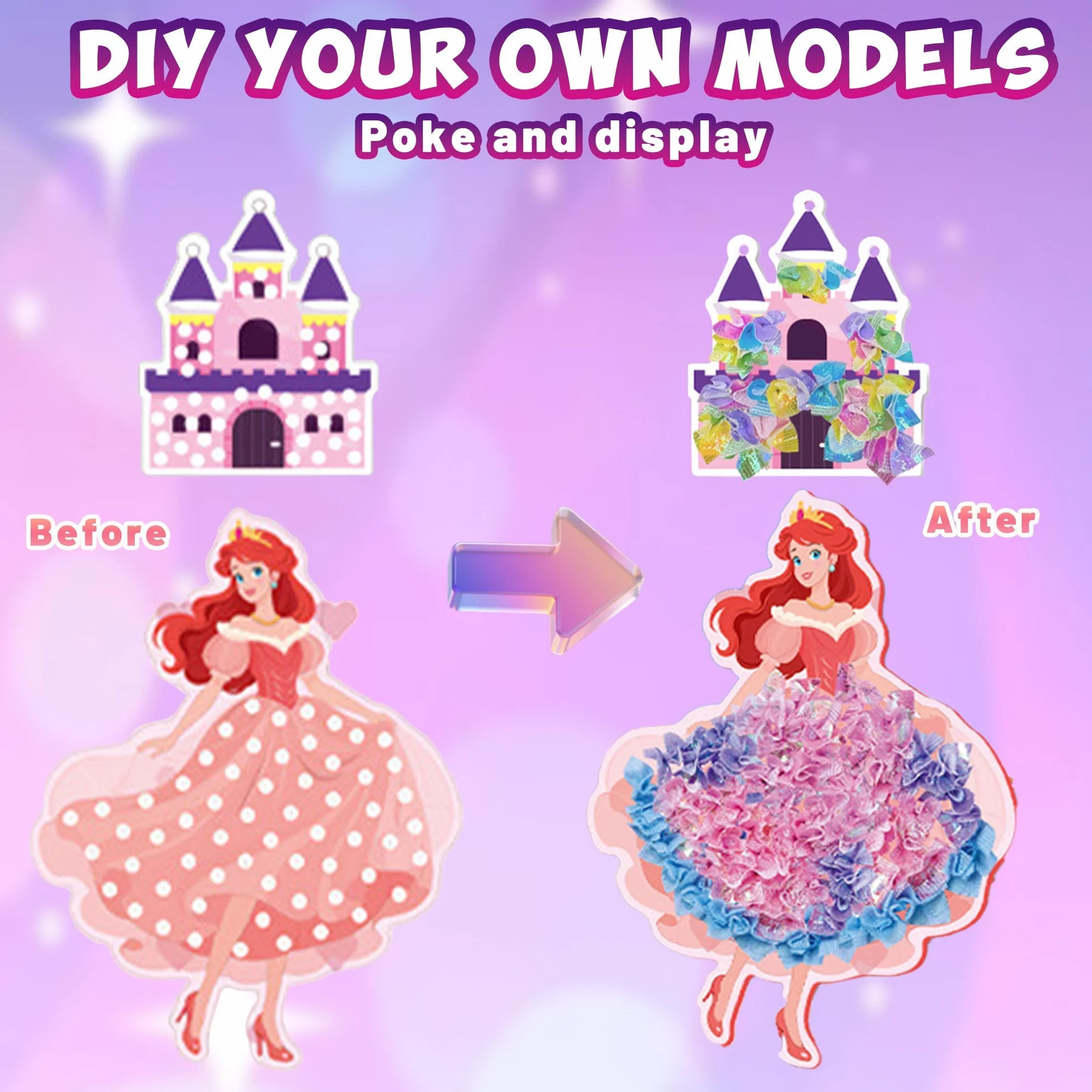 Afufu Poke Art Manualidades Juguetes Niñas 4 5 6 7 8 9 Años, Kit DIY con 8 Princesas, Crafting Kit Arte Creativo Infantil, Actividades Creativas Juegos Educativos, Cumpleaños Regalo Chicas 3-12 Años