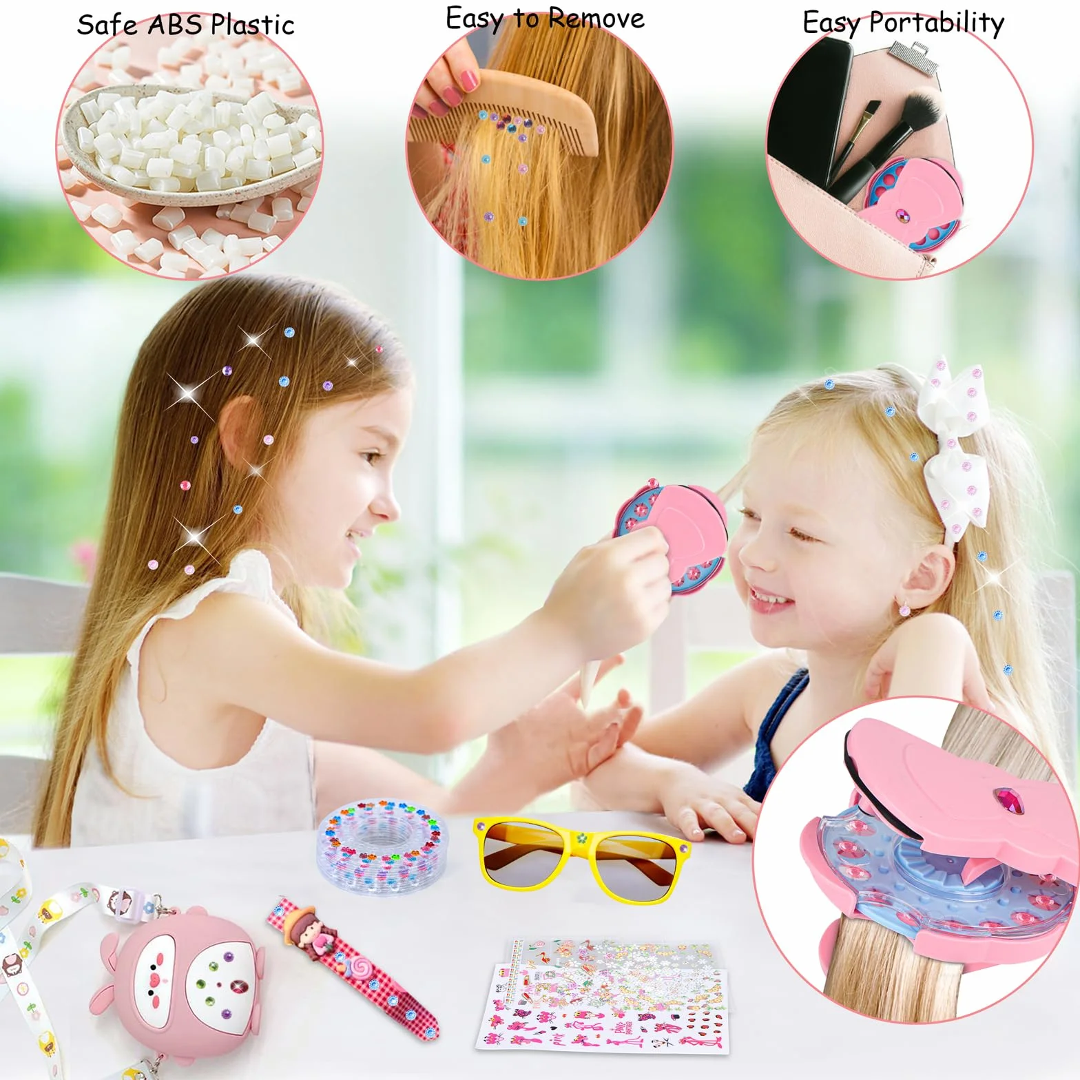 SEMKOTREE Hair Bedazzler Kit, Accesorios Pelo Niña Herramientas de Peinado con Diamantes Pelo, Adornos Pelo Brillantes para el Pelo Regalo Niña 6 Años
