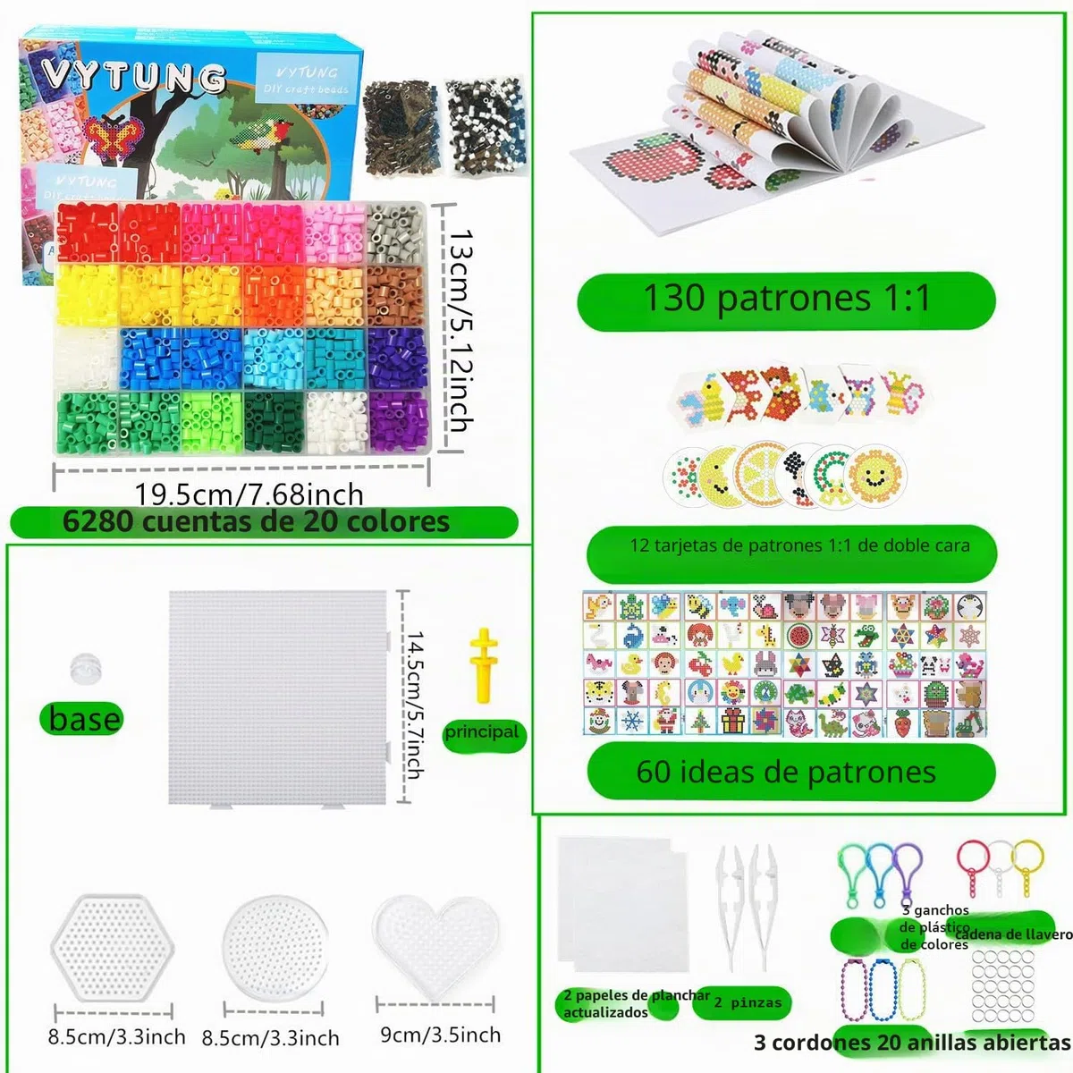 Vytung Cuentas Para Planchar, 6280Pcs 5 mm de Abalorios Cuentas,202 modelos, Plásticos Beads Kit Completo con Papel de Planchado, Plantilla DIY Manualidad para Fiesta ​Cumpleaños Niños
