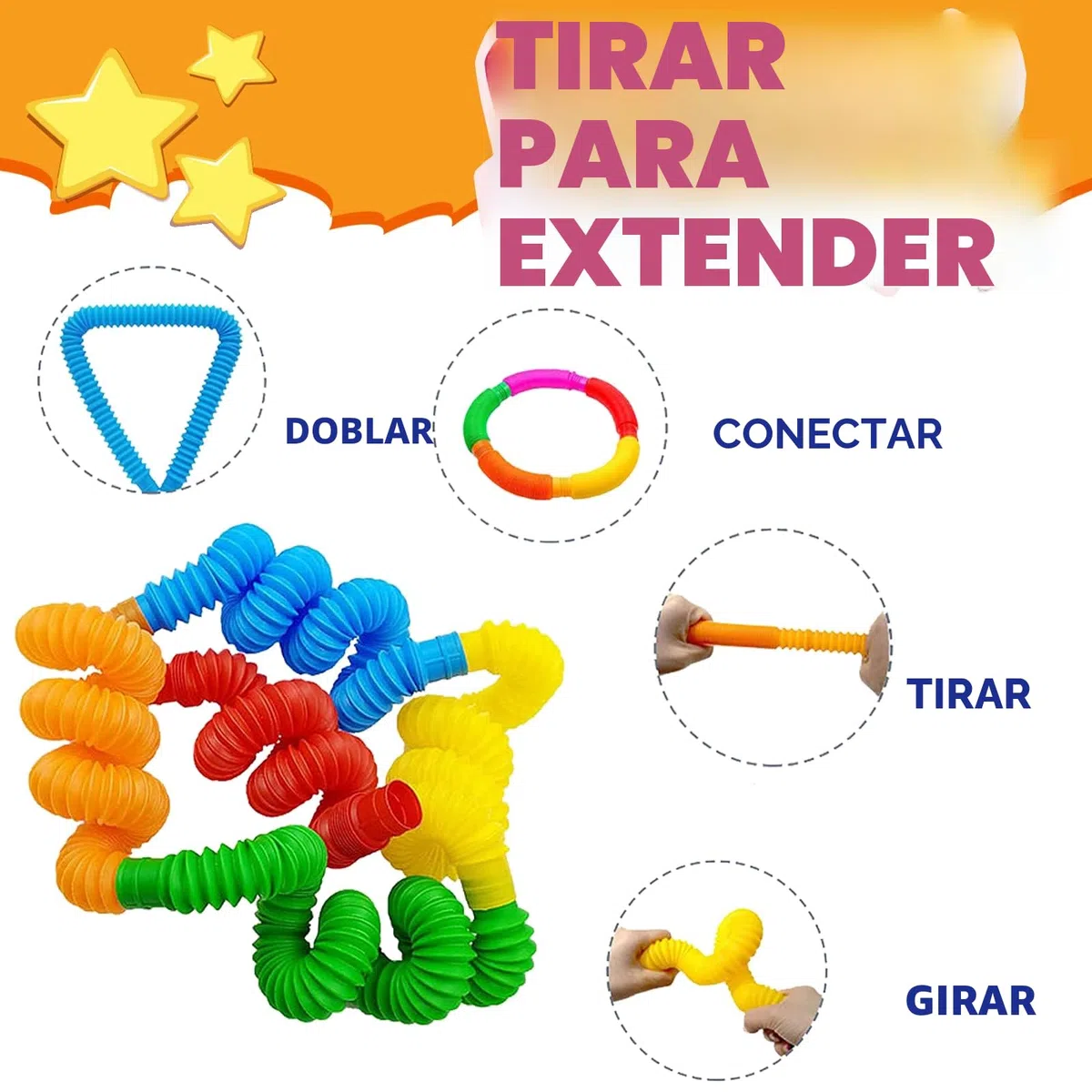 Mini Juguetes Sensoriales de Tubos Pop,24 Pieza , Fidget, Elástico Multicolor para Aliviar el estrés y la Ansiedad
