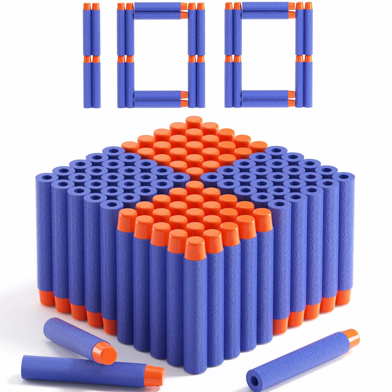 AMOSTING 100 Balas para Nerf Elite 2.0, 7,2 cm Dardos de Goma Munición de Espuma con Bolsa