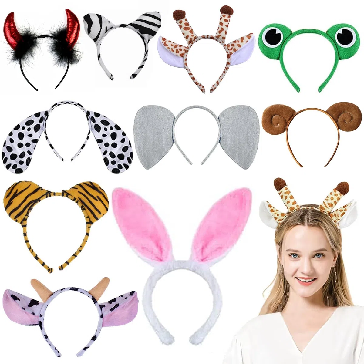 10 Stück con Orejas de Animales Diadema para Orejas de Animales de Dibujos Animados Cinta para el Pelo para Animale de Fiesta Fiesta Temática Cumpleaños Carnaval, Apto para Adultos y Niños