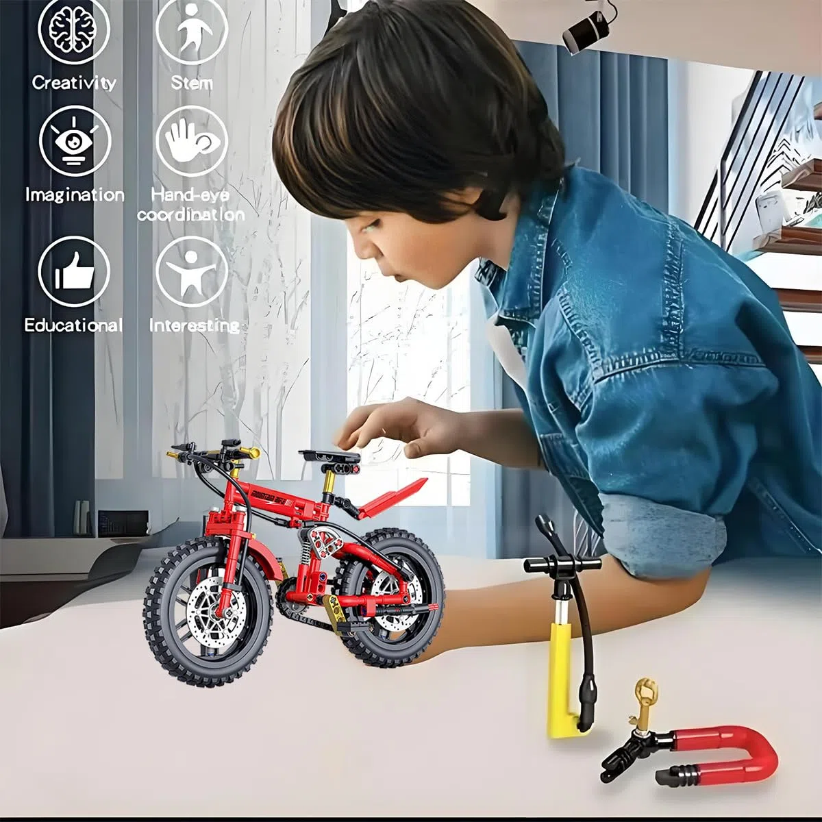Juego de construcción de Bicicletas, Modelo de Bicicleta de montaña, Juguete de Bloques para Construir Bicicletas, Coleccionable, Regalo