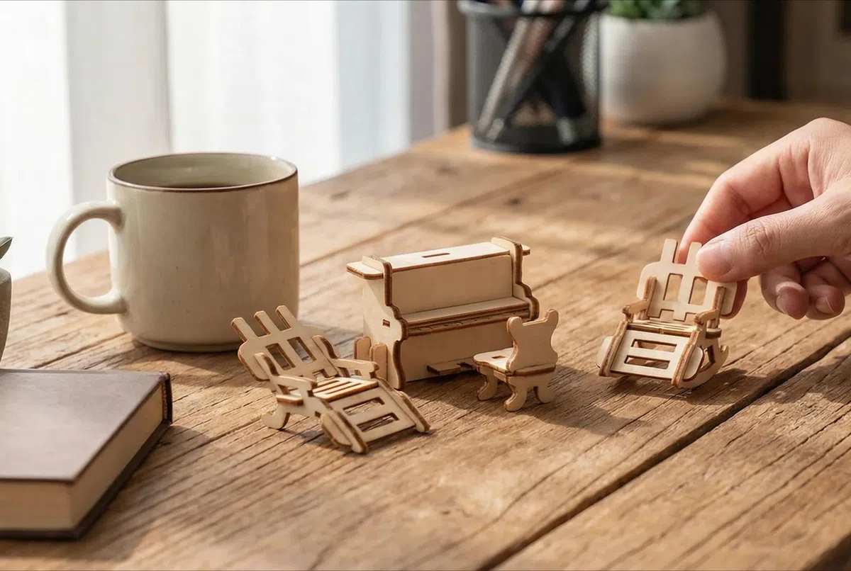 BOHS Kit de Muebles 3D para Casa de Muñecas, Rompecabezas de Madera, 34 Piezas, Juguete Educativo DIY para Niños de 6 Años en Adelante