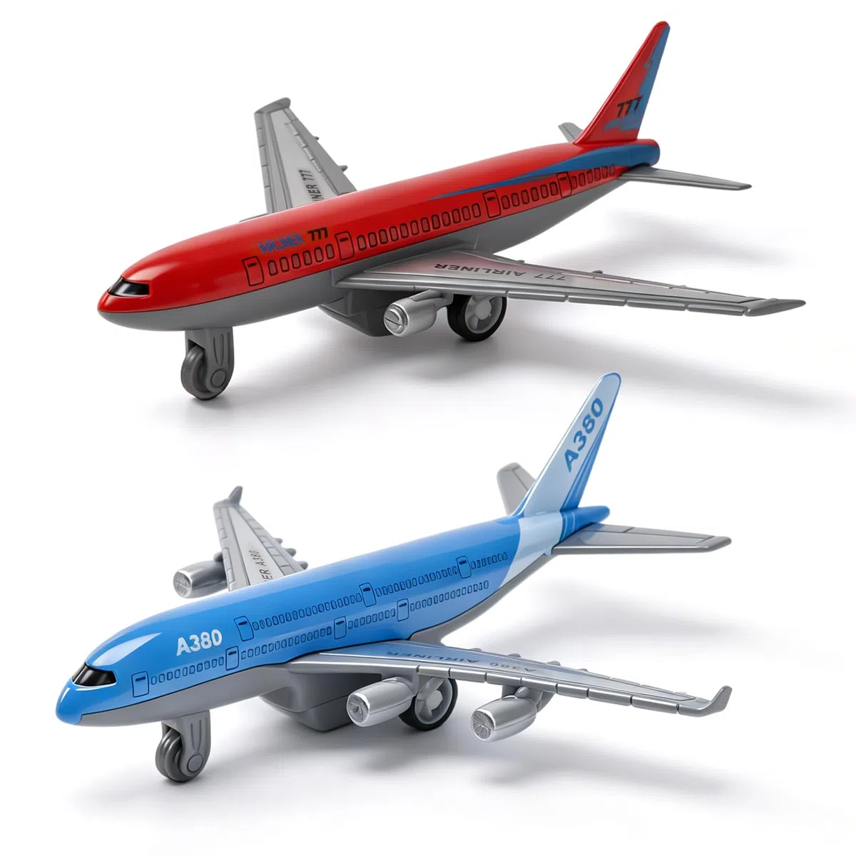 Lote de 2 Avión de Juguete Airbus A380, Mini Avión con Función de Retroceso, Avión a Tracción para Niños Desde 3 años – Modelo de Avión Rodante para Juguete de Aeropuerto