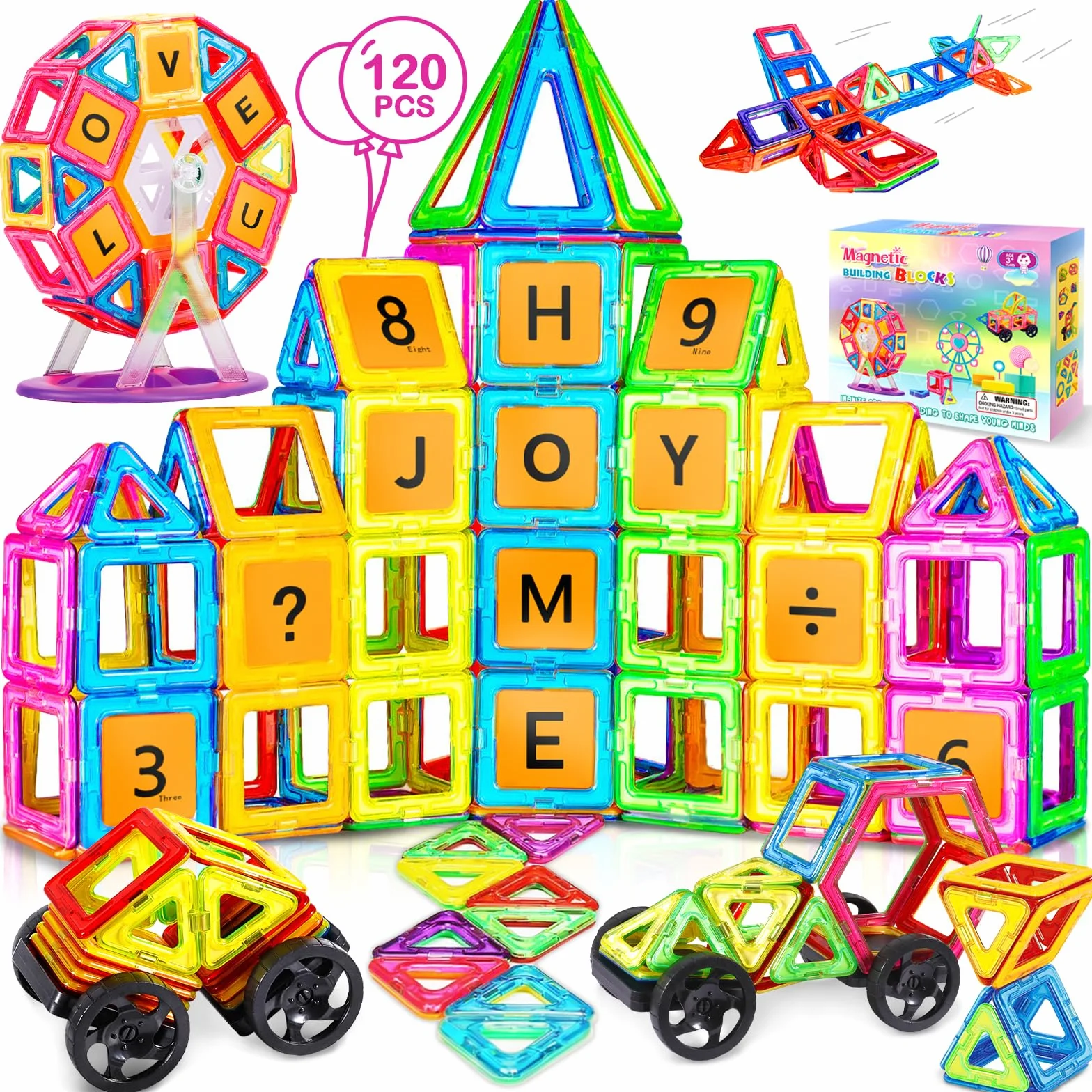 Purpledi 120 piezas bloques de construcción magnéticos juegos de imanes de construcción magnéticos, juguetes para niños, juegos de construcción educativos, regalo de cumpleaños para 4 5 6 7 8 9 años