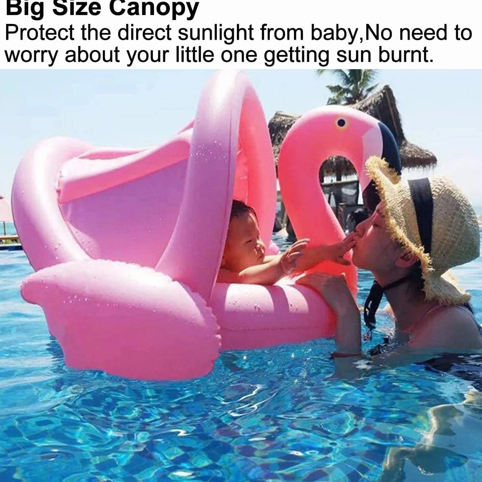 Flotadora para Bebés, Flamenco Bebé Flotador de Seguridad, Flotador para Bebé con Sombrilla, Flotador para Bebé con Asiento, Ajustable Barco Anillo de Natación, Protección UV