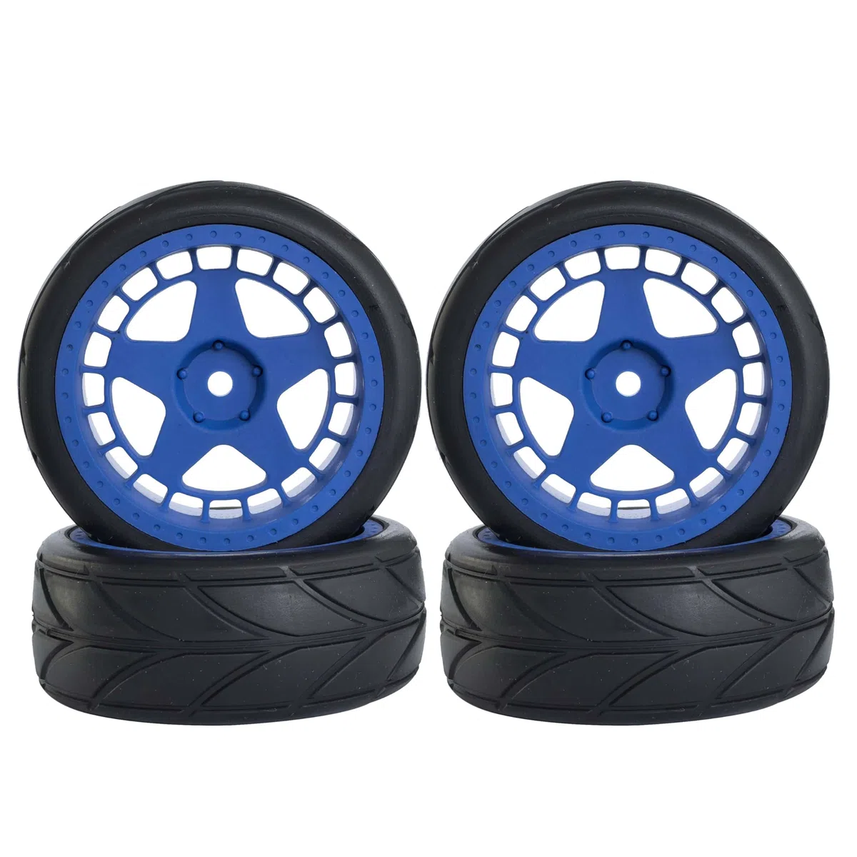 KEEDA Neumáticos de goma para coche RC y llantas de nailon de 52 mm/2,05 pulgadas para 1/10 RC On Road Touring Racing Drift Car (D, azul)