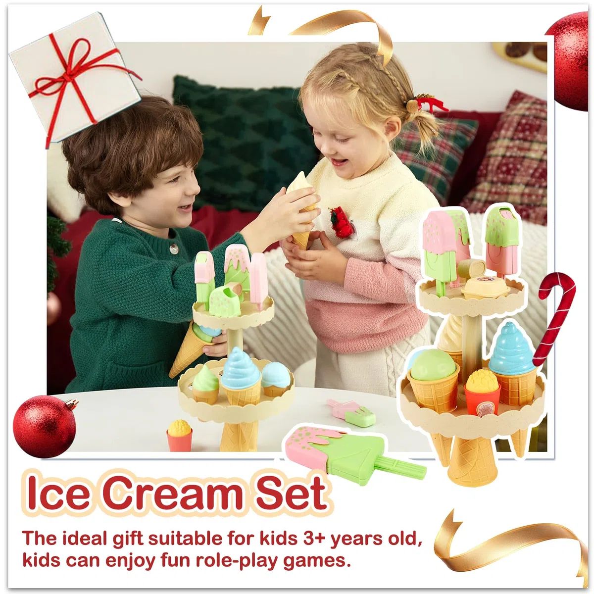 AOLEVA Heladería de Juguete Puesto de Helados Juguetes de Alimento Comida Juego de rol Educativo Regalos para Niños Niñas de 3 4 5 Años