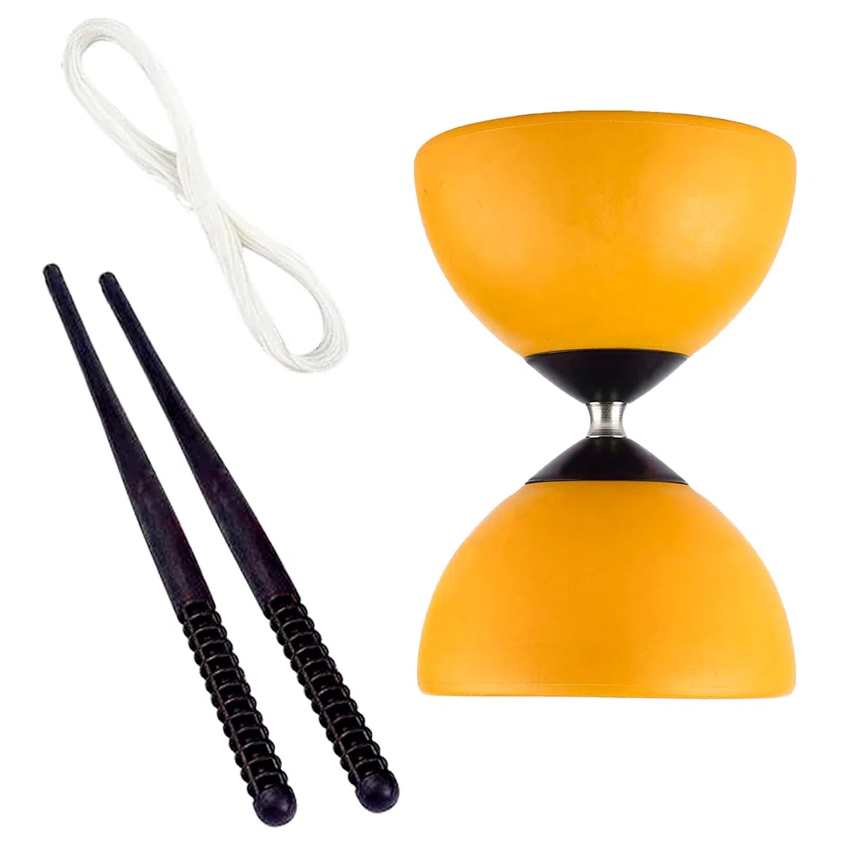 CABLEPELADO - Diábolo para Malabares con Palos de Plástico – Diábolo Acrobático para Niños y Adultos, Eje Metálico, Medidas 15 x 11,5 cm, Malabarismo para Principiantes (Amarillo)