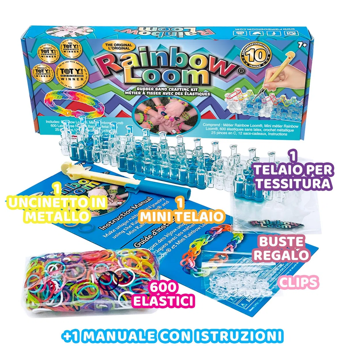 Bandai – Rainbow Loom Original – Ocio Creativo – Fabricación de pulseras – Telar con 600 gomas – ‎Licencia oficial Kit patentado – Juguete infantil de 8 años y + – CD00001