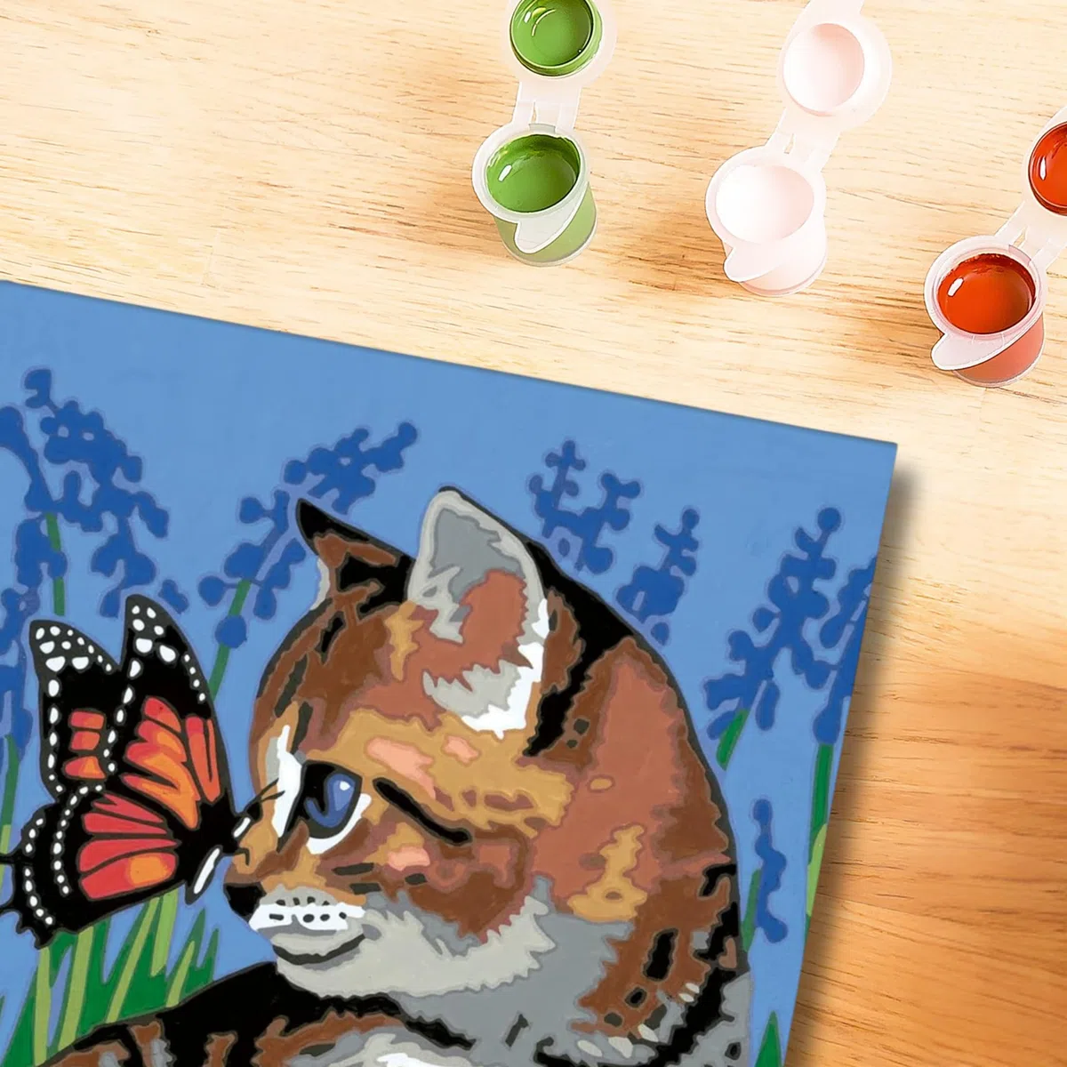 Ravensburger - CreArt Serie D, Gatito y Mariposa, Pintura por Numeros, Kit de Pintura para Niños, Juego Educativo para Niños de 9+ Años, 26x20 cm