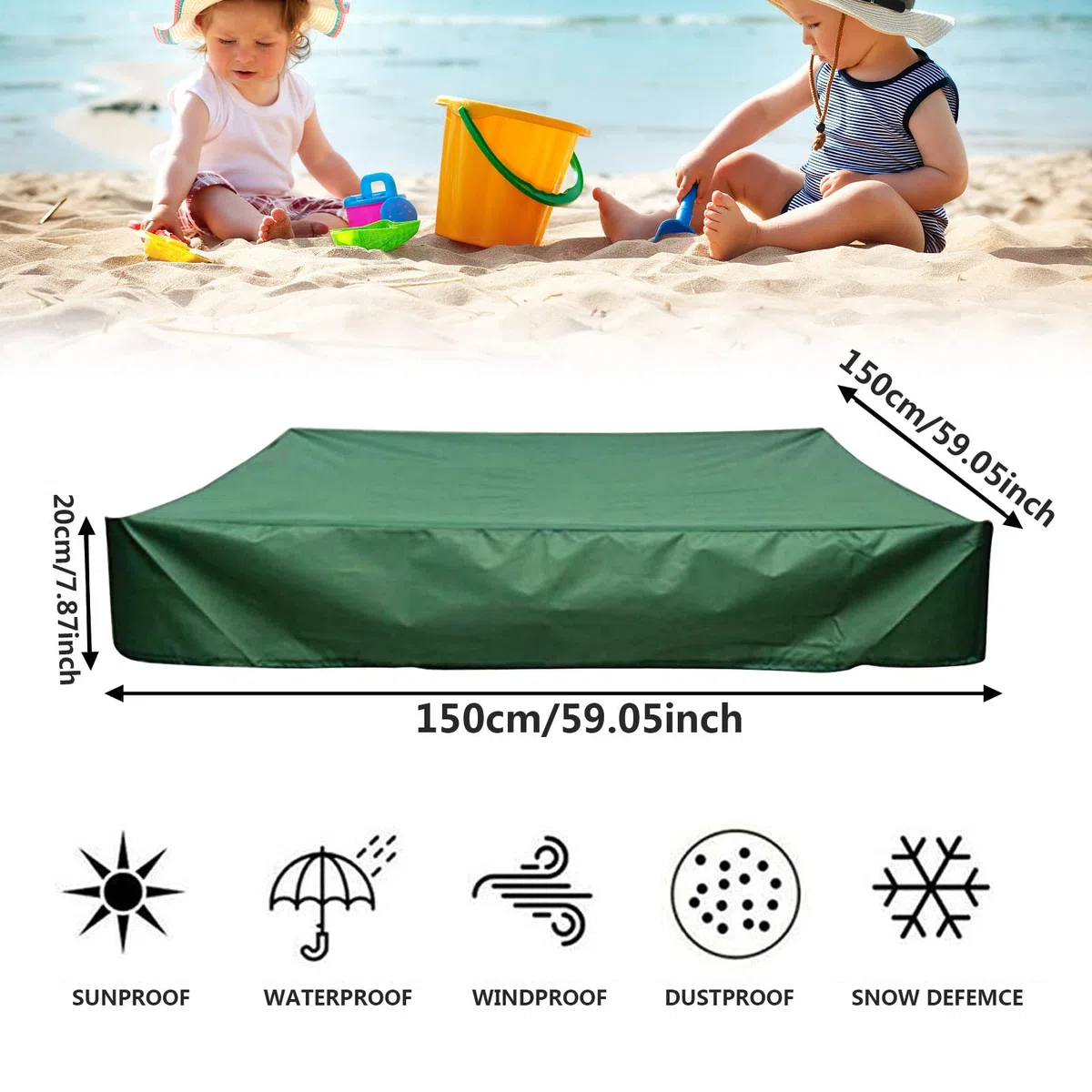 JOKILY Cubierta impermeable para caja de arena de 150 x 150 x 20 cm, lona impermeable, resistente al polvo, para piscina, terraza, jardín