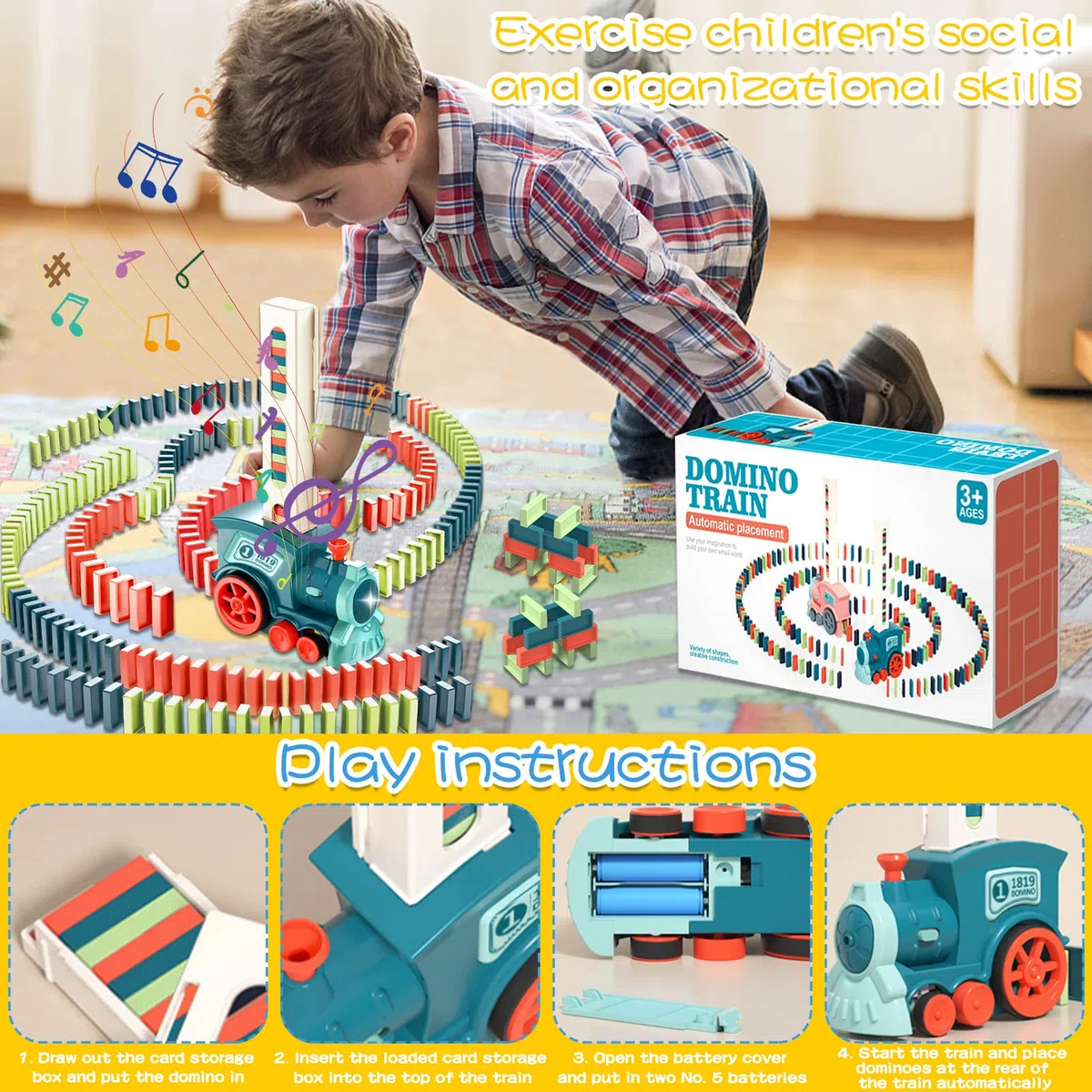 Juego de 160 bloques de dominó con luz y sonido, juguete educativo para niñas y niños desde 3 años (azul)